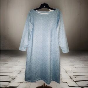 Vineyard Vines Dress Sz M Sky Blue/White Shift Long Sleeve Geo Confetti Loose